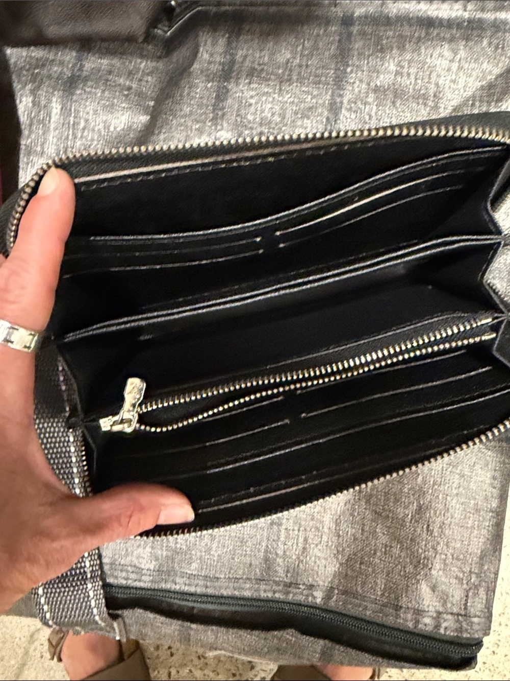 Checkered Black and Gray Zip-Around Wallet - Picture 2 of 3